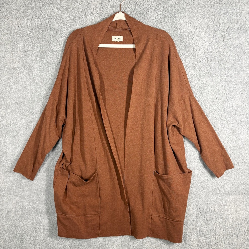Pact Brooklyn Airplane Organic Cotton Open Front Cardigan Size XL/XXL Brown - Picture 2 of 8